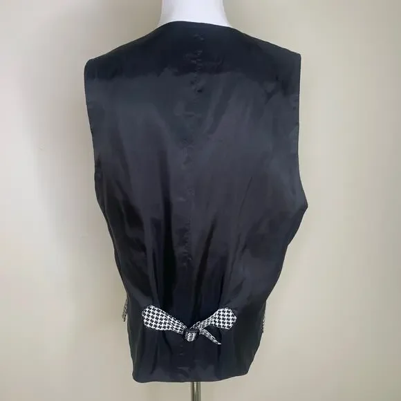 Vintage Black White Herringbone Vest Lined Sz XL - Picture 2 of 6